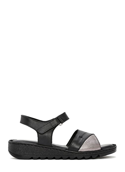 Kadın Siyah Bilekten Bağlamalı Comfort Deri Sandalet 25SFD410418 - Görsel 2