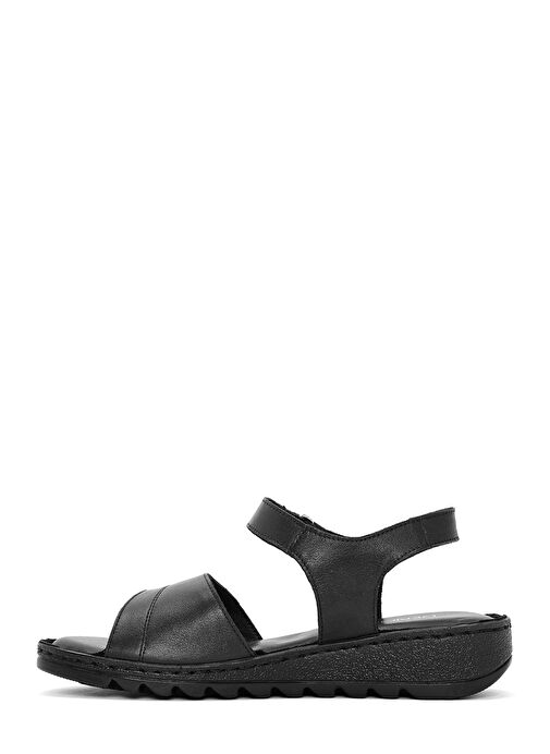Kadın Siyah Bilekten Bağlamalı Comfort Deri Sandalet 25SFD410418 - Görsel 3