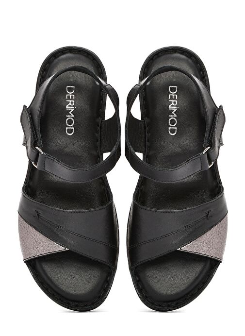 Kadın Siyah Bilekten Bağlamalı Comfort Deri Sandalet 25SFD410418 - Görsel 8