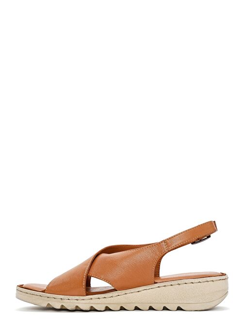 Kadın Taba Arkadan Bağlamalı Deri Comfort Sandalet 25SFD410318 - Görsel 3