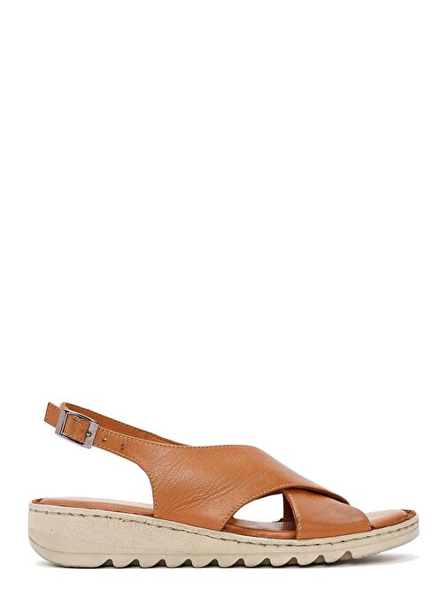 Kadın Taba Arkadan Bağlamalı Deri Comfort Sandalet 25SFD410318 - Görsel 2
