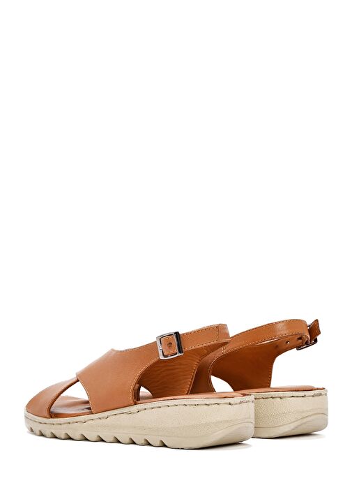 Kadın Taba Arkadan Bağlamalı Deri Comfort Sandalet 25SFD410318 - Görsel 6
