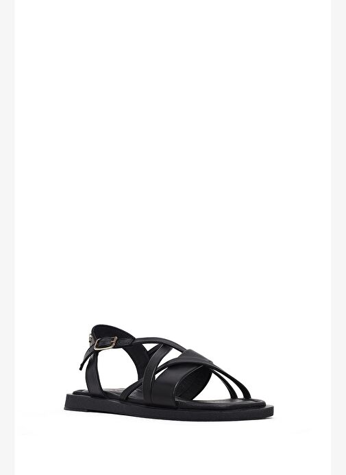 Kadın Siyah Tokalı Deri Sandalet 25SFD130718 - Görsel 7