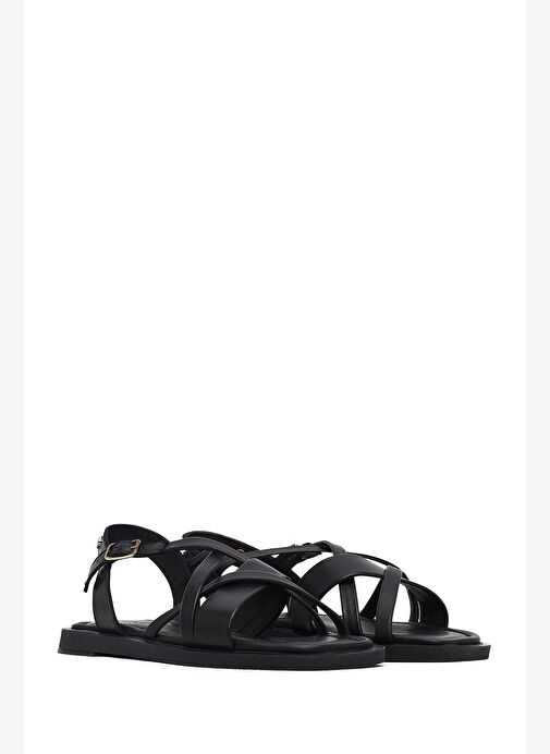 Kadın Siyah Tokalı Deri Sandalet 25SFD130718 - Görsel 4