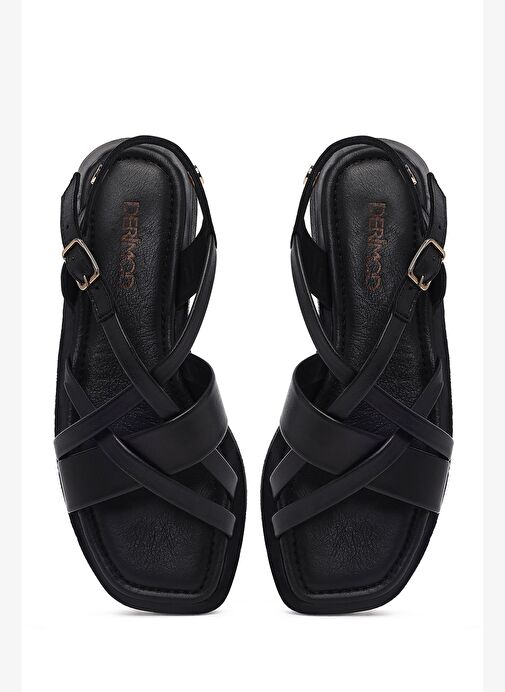 Kadın Siyah Tokalı Deri Sandalet 25SFD130718 - Görsel 8