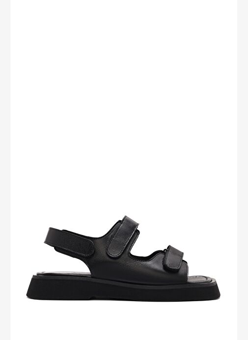 Kadın Siyah Bantlı Deri Sandalet 25SFD130818 - Görsel 2