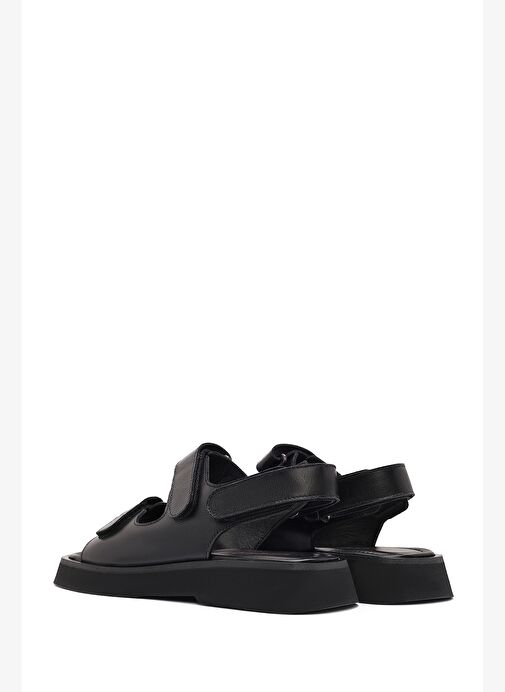 Kadın Siyah Bantlı Deri Sandalet 25SFD130818 - Görsel 6