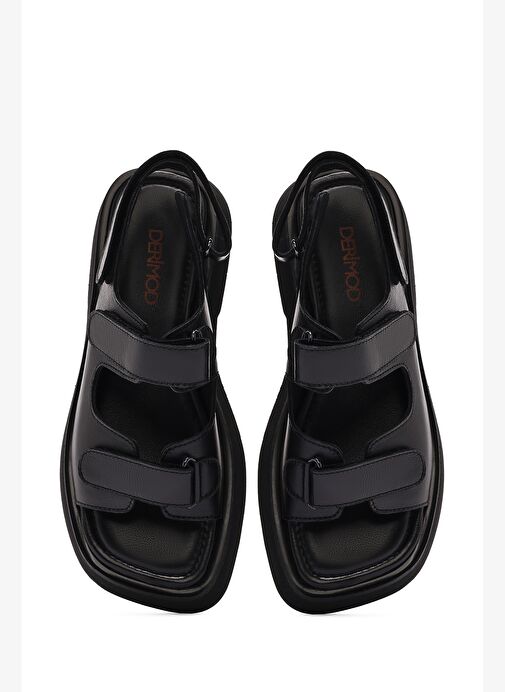 Kadın Siyah Bantlı Deri Sandalet 25SFD130818 - Görsel 8