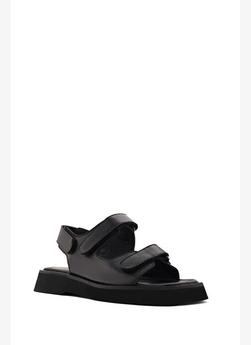 Kadın Siyah Bantlı Deri Sandalet 25SFD130818 - Görsel 7