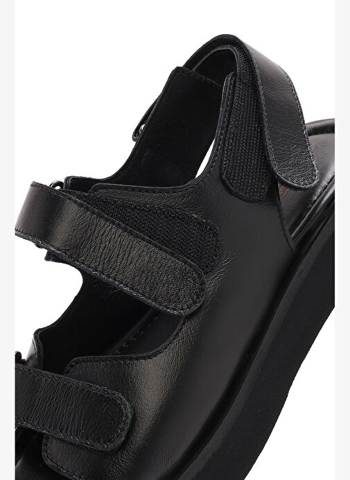 Kadın Siyah Bantlı Deri Sandalet 25SFD130818 - Görsel 9