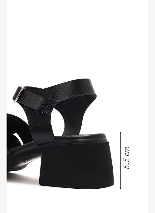 Kadın Siyah Bilekten Tokalı Kısa Kalın Topuklu Deri Sandalet 25SFD130918 - Görsel 3