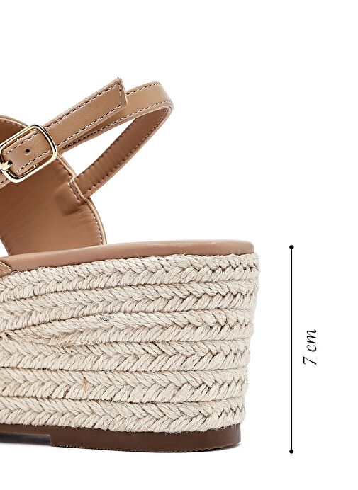 Kadın Vizon Bilekten Tokalı Dolgu Topuklu Espadril Sandalet 25SFE482118 - Görsel 3