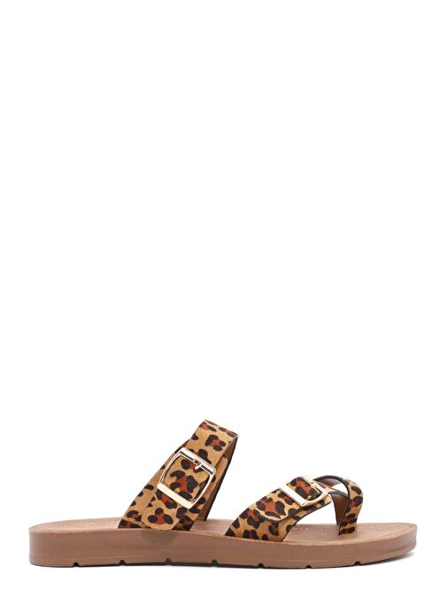 Kadın Leopar Desenli Parmak Arası Süet Terlik 25SFE460110 - Görsel 2