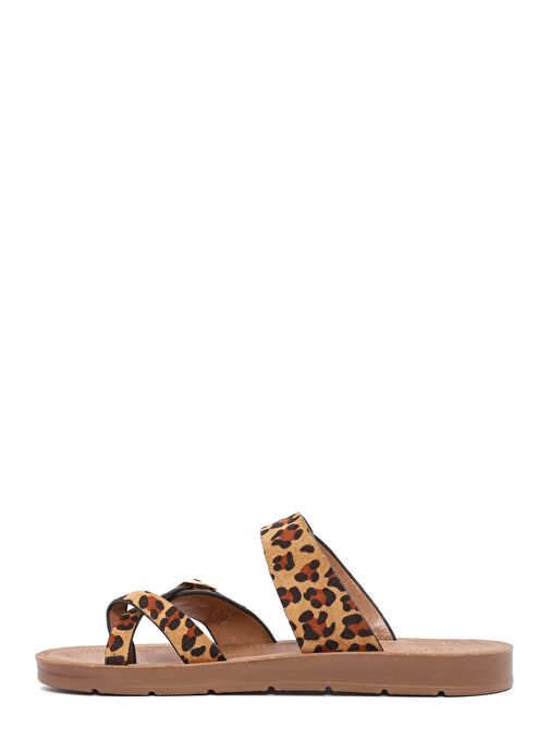 Kadın Leopar Desenli Parmak Arası Süet Terlik 25SFE460110 - Görsel 3
