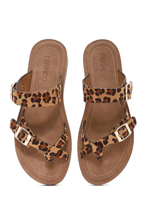 Kadın Leopar Desenli Parmak Arası Süet Terlik 25SFE460110 - Görsel 8