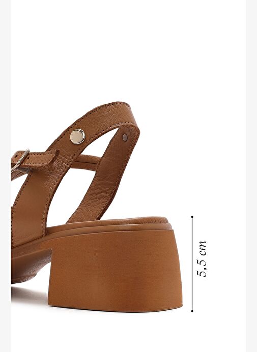 Kadın Taba Bilekten Tokalı Kısa Kalın Topuklu Deri Sandalet 25SFD131018 - Görsel 3