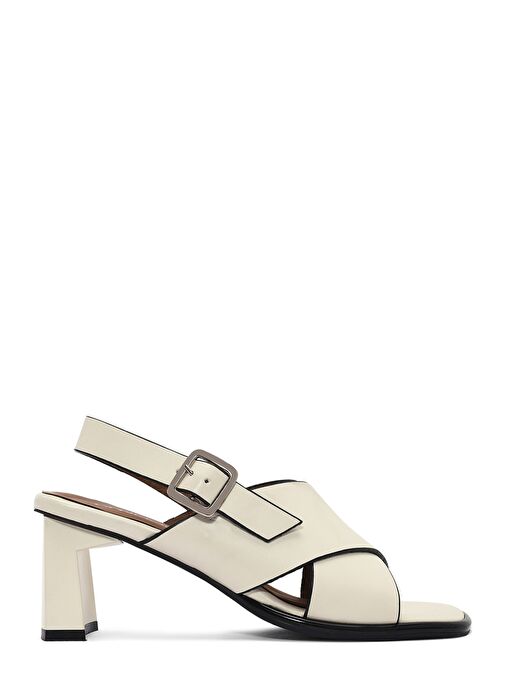 Kadın Krem Bilekten Tokalı Kalın Topuklu Deri Sandalet 25SFD131118 - Görsel 2