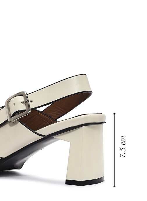 Kadın Krem Bilekten Tokalı Kalın Topuklu Deri Sandalet 25SFD131118 - Görsel 3