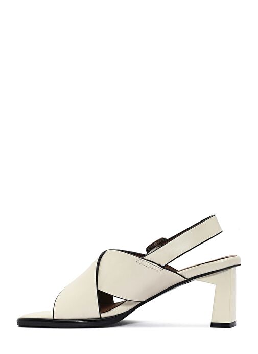 Kadın Krem Bilekten Tokalı Kalın Topuklu Deri Sandalet 25SFD131118 - Görsel 5