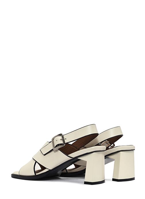 Kadın Krem Bilekten Tokalı Kalın Topuklu Deri Sandalet 25SFD131118 - Görsel 7