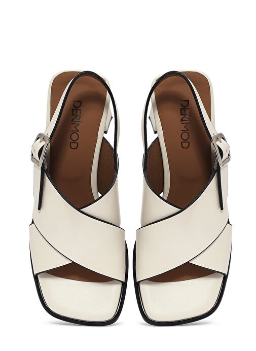 Kadın Krem Bilekten Tokalı Kalın Topuklu Deri Sandalet 25SFD131118 - Görsel 8
