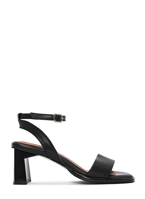 Kadın Siyah Bilekten Tokalı Kalın Topuklu Deri Sandalet 25SFD131218 - Görsel 2
