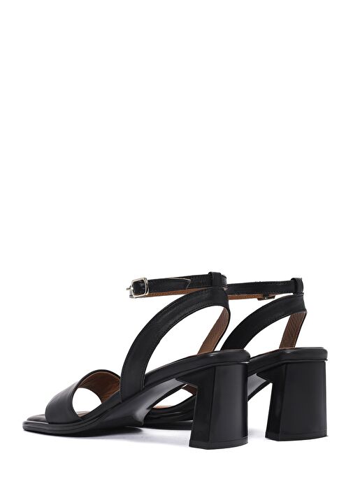 Kadın Siyah Bilekten Tokalı Kalın Topuklu Deri Sandalet 25SFD131218 - Görsel 7