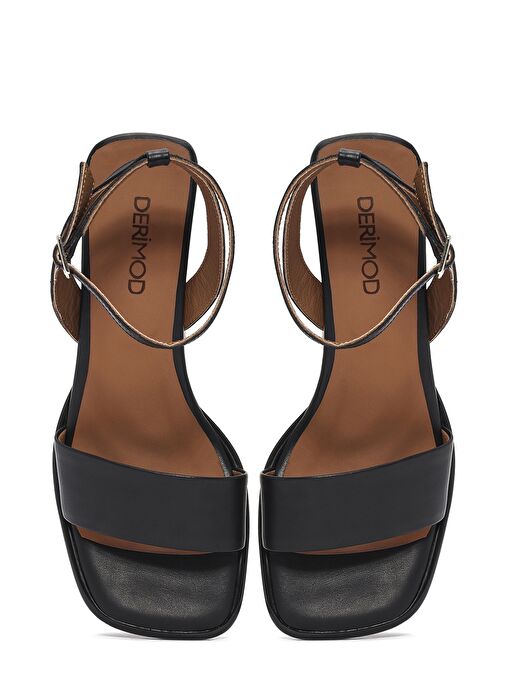 Kadın Siyah Bilekten Tokalı Kalın Topuklu Deri Sandalet 25SFD131218 - Görsel 8