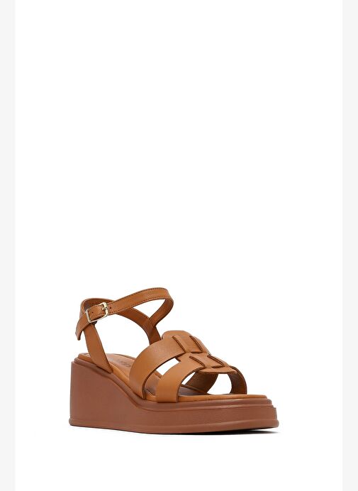 Kadın Taba Bilekten Tokalı Dolgu Topuklu Deri Sandalet 25SFD131518 - Görsel 8