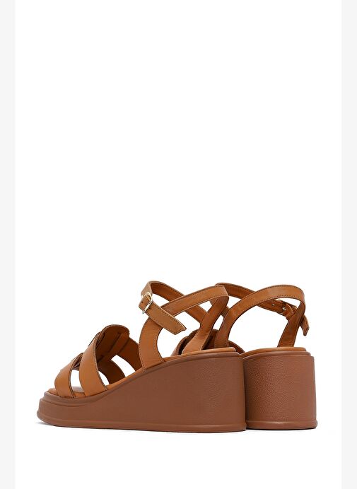 Kadın Taba Bilekten Tokalı Dolgu Topuklu Deri Sandalet 25SFD131518 - Görsel 7