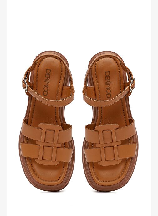 Kadın Taba Bilekten Tokalı Dolgu Topuklu Deri Sandalet 25SFD131518 - Görsel 9