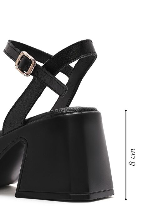 Kadın Siyah Bilekten Tokalı Kalın Topuklu Platformlu Deri Sandalet 25SFD131318 - Görsel 3