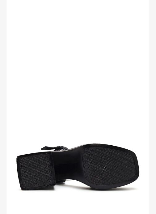 Kadın Siyah Bilekten Tokalı Platform Kalın Yüksek Kalın Topuklu Deri Sandalet 25SFD131418 - Görsel 6