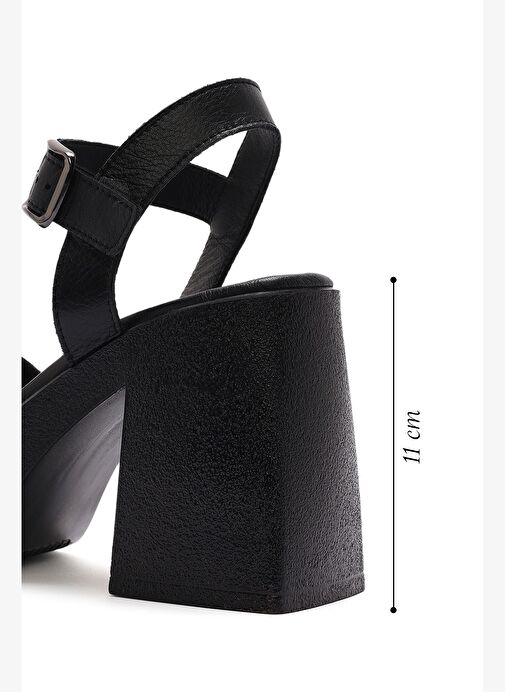 Kadın Siyah Bilekten Tokalı Platform Kalın Yüksek Kalın Topuklu Deri Sandalet 25SFD131418 - Görsel 3