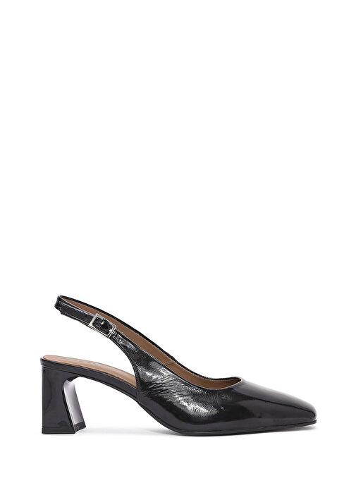 Kadın Siyah Bilekten Tokalı Arkası Açık Topuklu Rugan Deri Ayakkabı 25SFD131916 - Görsel 2