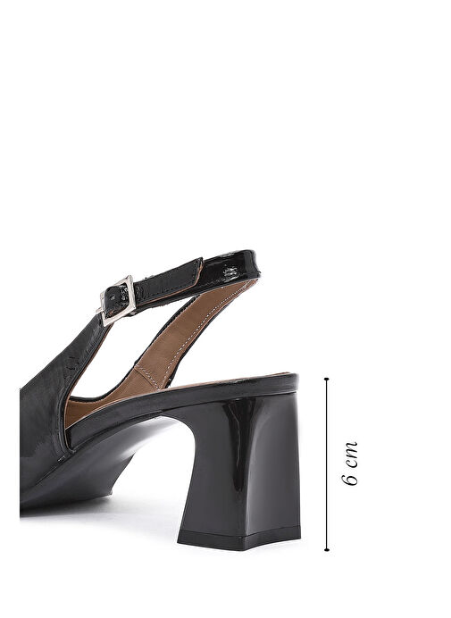 Kadın Siyah Bilekten Tokalı Arkası Açık Topuklu Rugan Deri Ayakkabı 25SFD131916 - Görsel 3