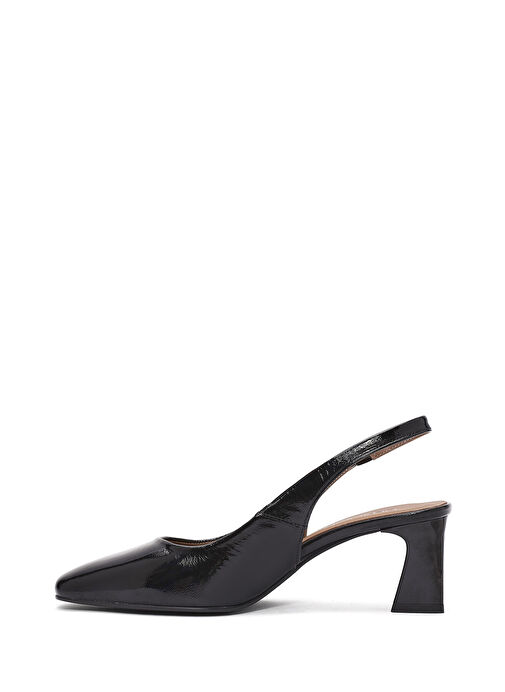 Kadın Siyah Bilekten Tokalı Arkası Açık Topuklu Rugan Deri Ayakkabı 25SFD131916 - Görsel 5