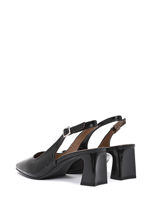 Kadın Siyah Bilekten Tokalı Arkası Açık Topuklu Rugan Deri Ayakkabı 25SFD131916 - Görsel 7
