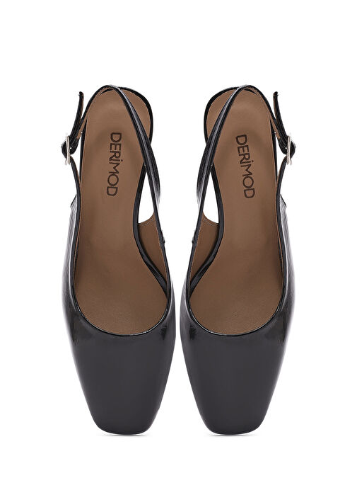 Kadın Siyah Bilekten Tokalı Arkası Açık Topuklu Rugan Deri Ayakkabı 25SFD131916 - Görsel 8
