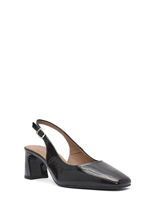 Kadın Siyah Bilekten Tokalı Arkası Açık Topuklu Rugan Deri Ayakkabı 25SFD131916 - Görsel 9