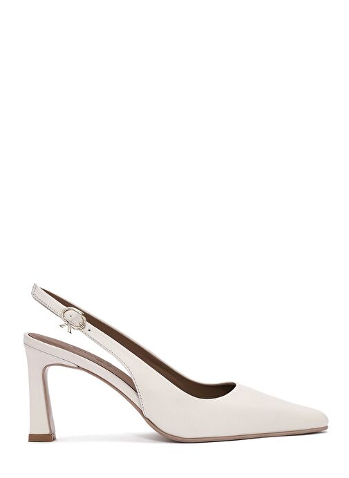 Kadın Krem Bilekten Tokalı Arkası Açık Topuklu Deri Ayakkabı 25SFD132118 - Görsel 2