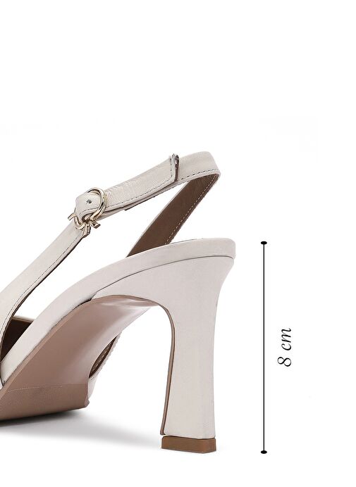 Kadın Krem Bilekten Tokalı Arkası Açık Topuklu Deri Ayakkabı 25SFD132118 - Görsel 3
