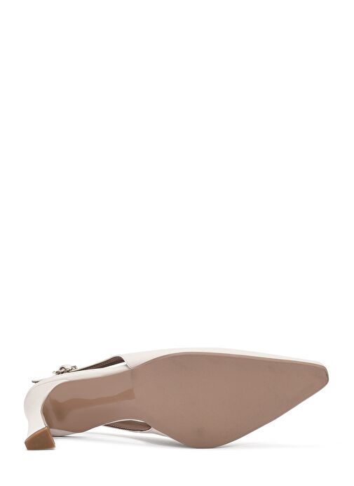 Kadın Krem Bilekten Tokalı Arkası Açık Topuklu Deri Ayakkabı 25SFD132118 - Görsel 6