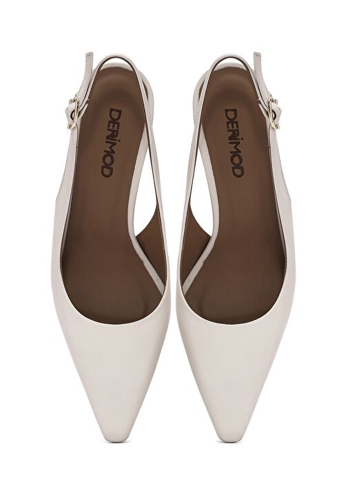 Kadın Krem Bilekten Tokalı Arkası Açık Topuklu Deri Ayakkabı 25SFD132118 - Görsel 8