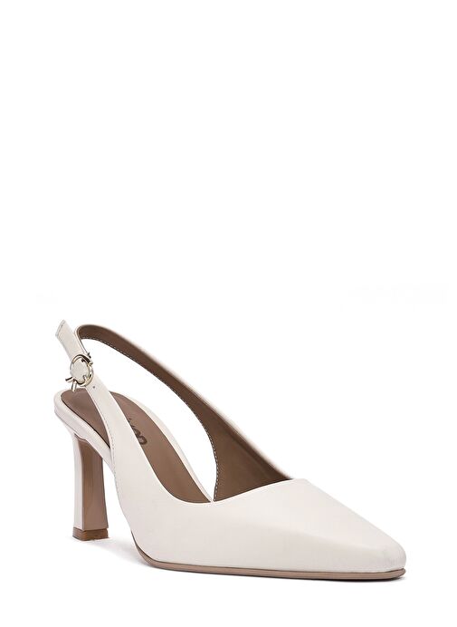 Kadın Krem Bilekten Tokalı Arkası Açık Topuklu Deri Ayakkabı 25SFD132118 - Görsel 9