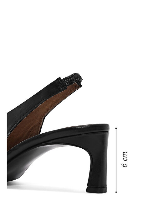 Kadın Siyah Arkası Açık Lastikli İnce Kısa Topuklu Deri Ayakkabı 25SFD132218 - Görsel 3