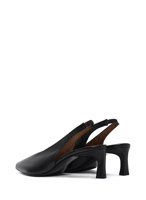 Kadın Siyah Arkası Açık Lastikli İnce Kısa Topuklu Deri Ayakkabı 25SFD132218 - Görsel 7