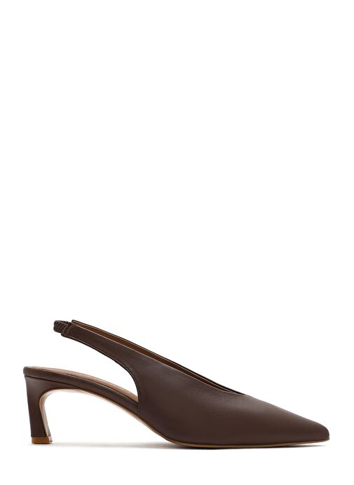 Kadın Kahverengi Arkası Açık Lastikli Kısa Topuklu Deri Ayakkabı 25SFD132218 - Görsel 2