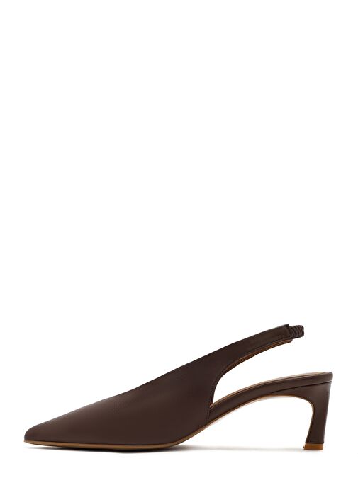 Kadın Kahverengi Arkası Açık Lastikli Kısa Topuklu Deri Ayakkabı 25SFD132218 - Görsel 5