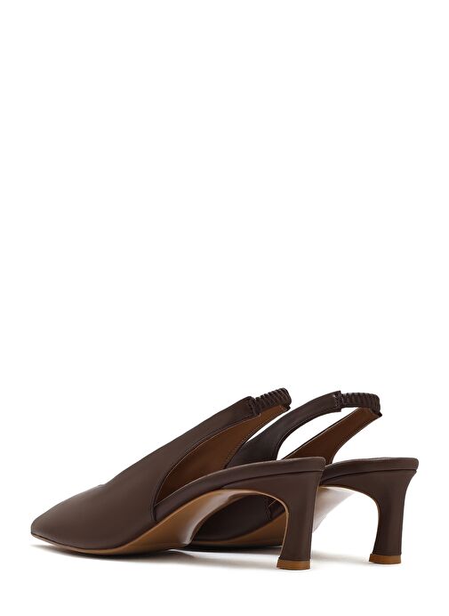 Kadın Kahverengi Arkası Açık Lastikli Kısa Topuklu Deri Ayakkabı 25SFD132218 - Görsel 7